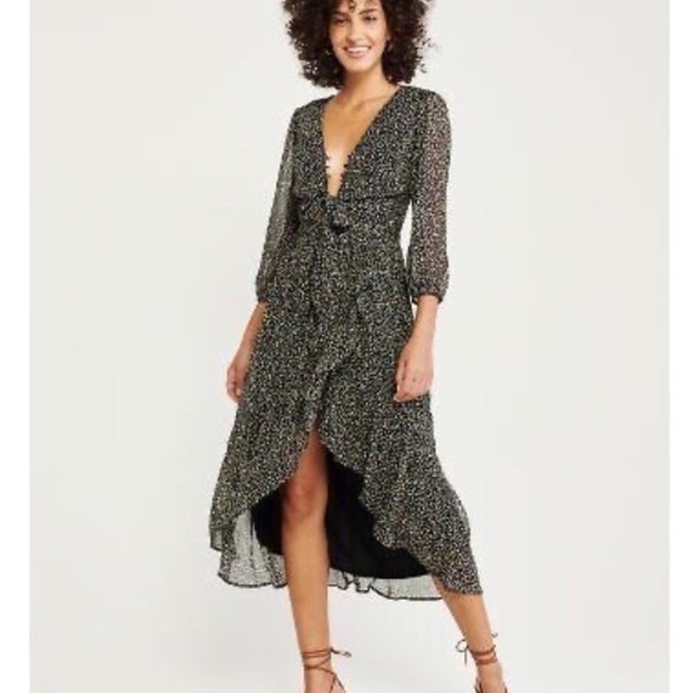 Abercrombie & Fitch Ruffle Hem Midi Dress With Matching Scrunchie